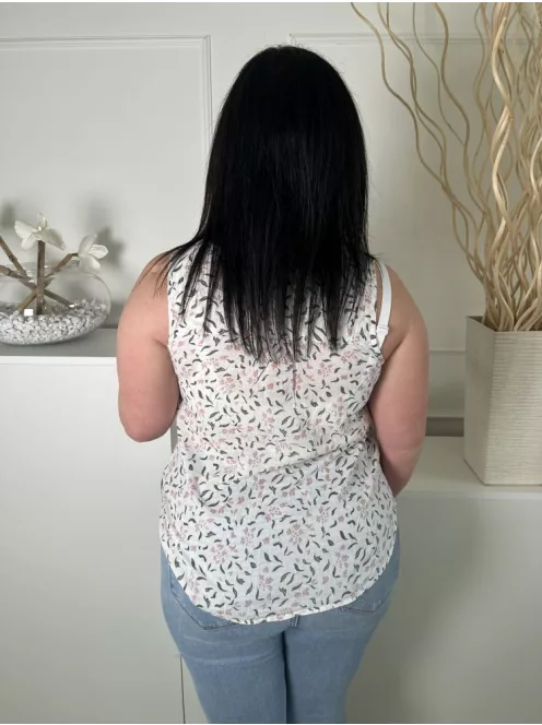 Fat Face (M) Törtfehér Apró Színes Mintás, 100% Pamut Mellnél Gombos, Kerekített Aljú Felső