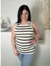   New Look (M) Vajszínű Fekete Csíkos, Kerek Nyakú Oldalt Sliccelt, 50% Pamut Felső