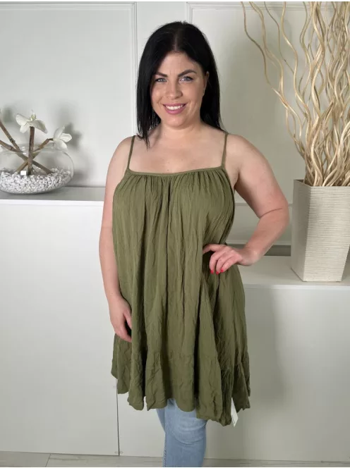 ÚJ New Look (XL) Khaki Hátul Keresztpántos, Fodros Aljú Lenge Fazonú Felső