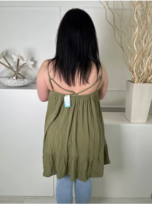 ÚJ New Look (XL) Khaki Hátul Keresztpántos, Fodros Aljú Lenge Fazonú Felső