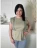   River Island (M) Khaki Horgoltmintás, Csipkeszegélyes Gumisderekú, Kerek Nyakú, 100% Pamut Felső