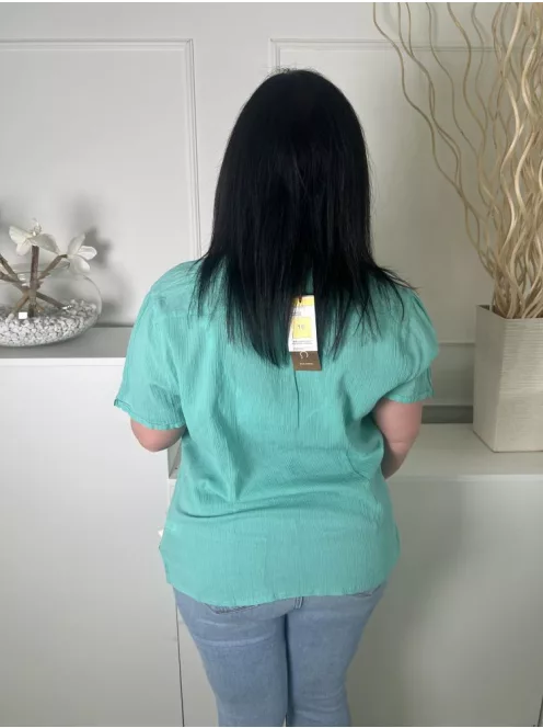 ÚJ M&S (L) Tűrkíz Elől Végig Gombos, Díszhajtásos Anyagában Mintás, 100% Pamut Felső