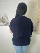 Mint Velvet (M) Sötétkék Virágos, Mellnél Cipzáros Denevér Ujjú, Hátul Hosszított Felső