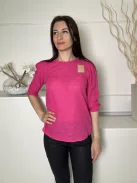 ÚJ Gallery (M) Pink Anyagában Lyukacsos Mintás Hátul Nyakban Gombos, 95% Pamut Felső