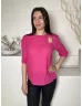   ÚJ Gallery (M) Pink Anyagában Lyukacsos Mintás Hátul Nyakban Gombos, 95% Pamut Felső