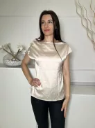 Shein (M) Ekrü Vállán Díszmegkötős, Csónak Nyakú Fényes Anyagú Felső