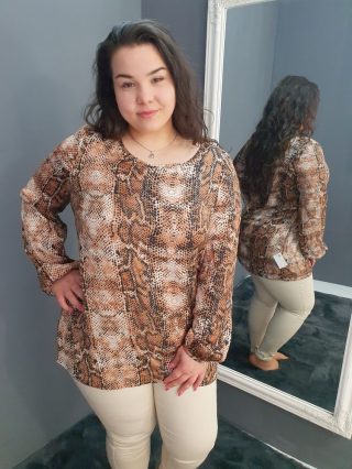   F&F (XL) Bronzbarna-Fehér-Fekete Kígyómintás Fényes Anyagú Felső