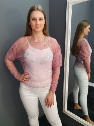   ZARA (M) Lila Növénymintás Áttetsző, Bélés Nélküli! Felső