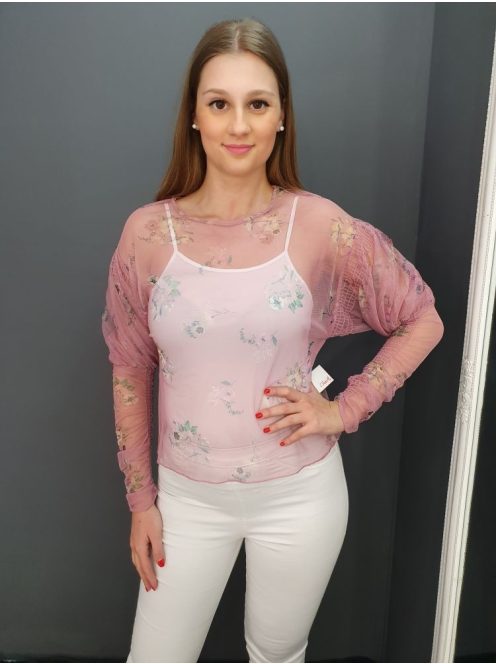 ZARA (M) Lila Növénymintás Áttetsző, Bélés Nélküli! Felső