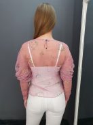 ZARA (M) Lila Növénymintás Áttetsző, Bélés Nélküli! Felső