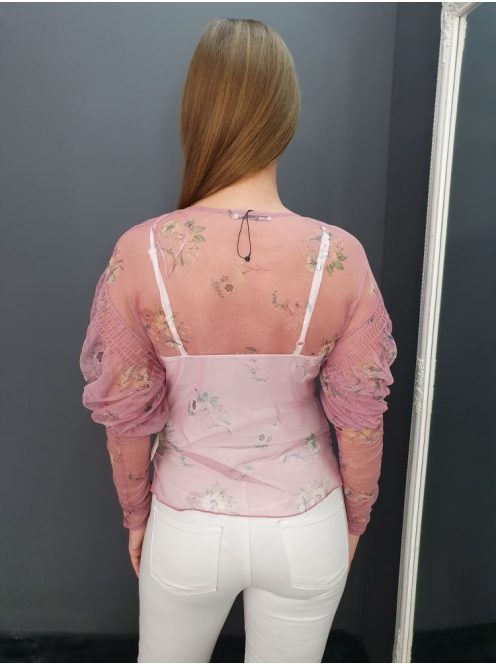 ZARA (M) Lila Növénymintás Áttetsző, Bélés Nélküli! Felső