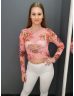   Missguided (M) Rózsaszín Színes Mintás, Hálós Anyagú Áttetsző, Fodros Szegélyű Felső