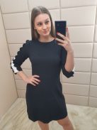 ÚJ ByVery (M) Fekete Ujján Fehér Csíkos, Hullám Mintás Hátul Cipzáros Ruha