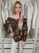 Primark (S) Fekete Piros Virágos, Pamut Ejtett Darázsolt Vállú Felső