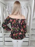 Primark (S) Fekete Piros Virágos, Pamut Ejtett Darázsolt Vállú Felső