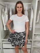 Tami (M) fekete-Fehér Mintás Hátul Cipzáras Szoknya