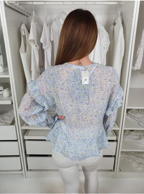 ÚJ Primark (XS) Világoskék-Sárga Sűrű Virágmintás Oversize Fazonú Felső