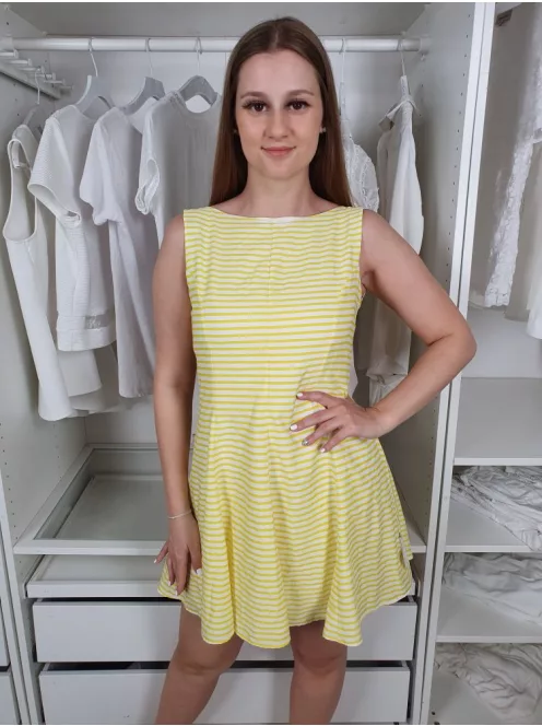 ZARA (M) Sárga Fehér Csíkos Hátul Cipzáros Ruha