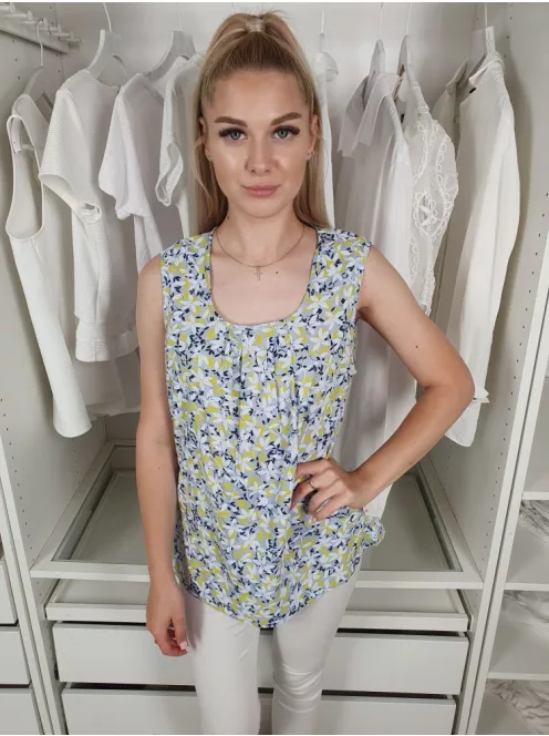 ÚJ Mountain Warehouse (S) Világoskék Sárga-Kék Virágos Mellnél Díszhajtásos Felső