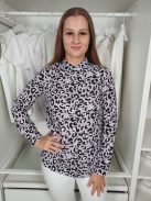 New Look (M) Lila-Fehér-Fekete Foltmintás Elől Végig Gombos, Galléros Felső