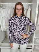 New Look (M) Lila-Fehér-Fekete Foltmintás Elől Végig Gombos, Galléros Felső