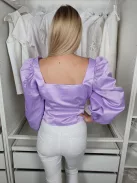 Nasty Gal (S) Lila Buggyos Ujjú Oldalán Cipzáras, Fényes Anyagú Felső