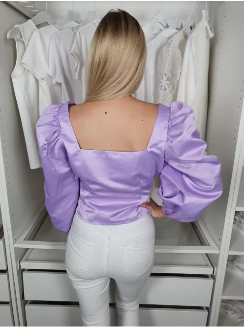 Nasty Gal (S) Lila Buggyos Ujjú Oldalán Cipzáras, Fényes Anyagú Felső