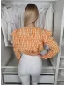   ÚJ ZARA (S) Fehér-Narancssárga Kockamintás, Gyűrt Anyagú Derékban Gumis, Rövidderekú Felső
