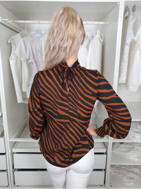 New Look (M) Fekete-Barna Csíkos, Bő Fazonú Hátul Nyakában Megkötős Felső