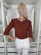 ZARA (S) Barna-Fekete Mintás, Rövidített Fazonú Csónaknyakú Felső