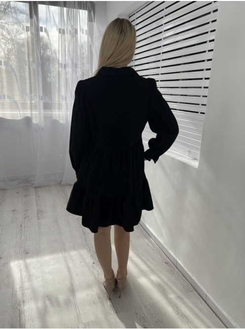 ZARA (S) Fekete Mellnél Gombos, Buggyos Vállú, Pamut Fodros Aljú Ruha