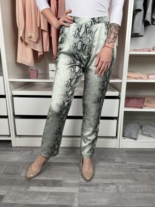   ÚJ Missguided (M) Menta Fényes Anyagú, Kígyóbőrmintás Kapcsos, Cipzáros Nadrág