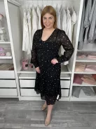 New Look (L) Fekete Fehér Csillagmintás, Mellnél Díszgombos Enyhén Áttetsző, Bélelt Ruha