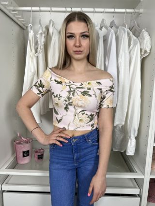   ÚJ Miss Selfridge (XS) Rózsaszín Vállra Lehúzható Virágmintás Felső