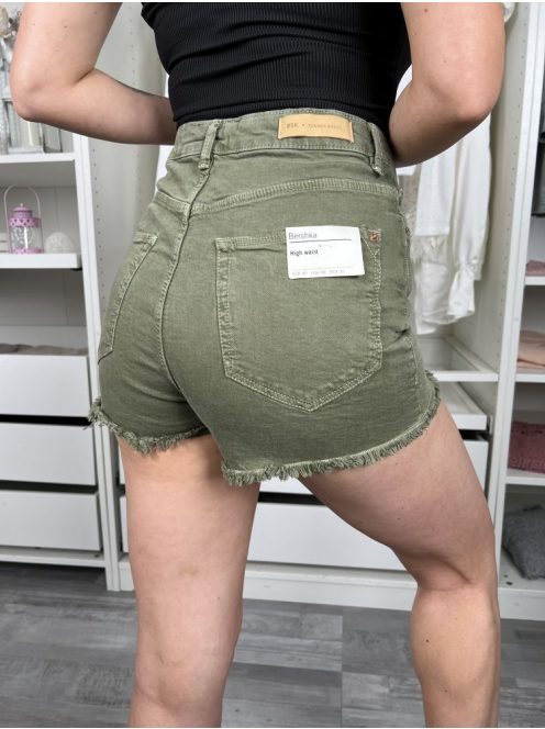 ÚJ Bershka (M) Khaki Farmer, Zsebes Gombos, Cipzáros Rövidnadrág