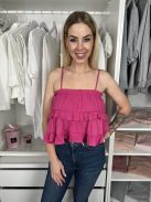  Shein (M) Pink Fodros, Pántos Anyagában Mintás Felső