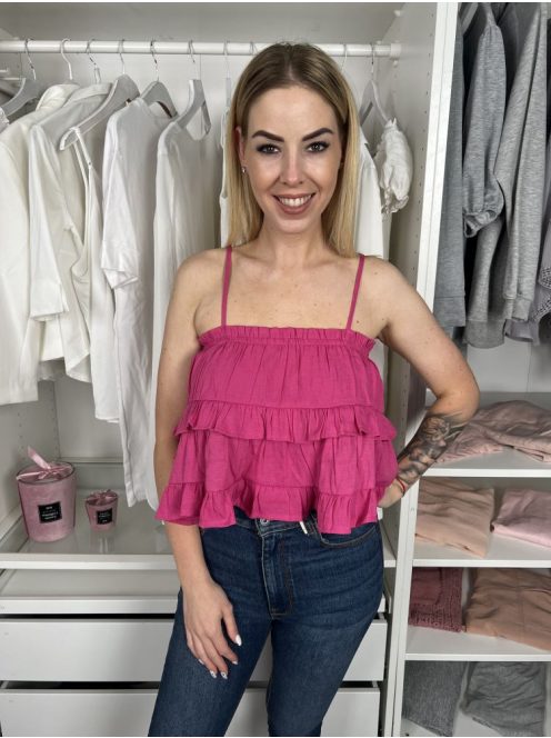  Shein (M) Pink Fodros, Pántos Anyagában Mintás Felső