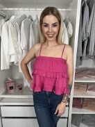  Shein (M) Pink Fodros, Pántos Anyagában Mintás Felső