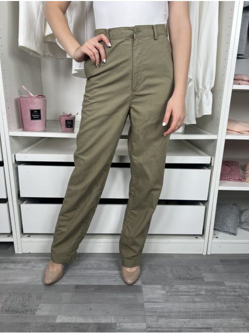  Uniqlo (XS) Khaki Elől Gombos, Zsebes Övtartós, Hátul Gumis Derekú Nadrág