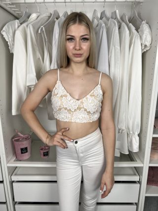   Quiz (XS) Fehér Anyagában Csipkés, Bélelt Hátul Cipzáros, Állítható Pántú Felső