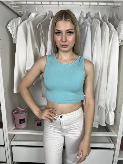 ÚJ Fashion Nova (S) Vízkék Kerek Nyakú Rövid Derekú Felső