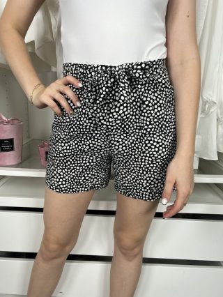   New Look (XS) Fekete Fehér Foltmintás, Hátul Gumisderekú Zsebes, Megkötős Nadrág