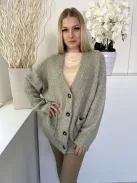 Primark (S) Penészzöld Kötött, Elöl Végig Gombos Zsebes Kardigán