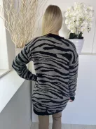 Shein (S) Szürke Fekete Elöl Végig Gombos Zebracsíkos Kardigán