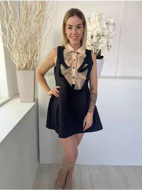 INC (M) Mélykék Jersey Anyagú, Anyagában Mintás Fodros, Galléros Ruha