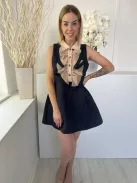 INC (M) Mélykék Jersey Anyagú, Anyagában Mintás Fodros, Galléros Ruha