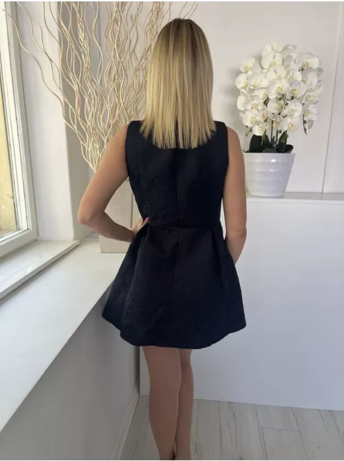 INC (M) Mélykék Jersey Anyagú, Anyagában Mintás Fodros, Galléros Ruha