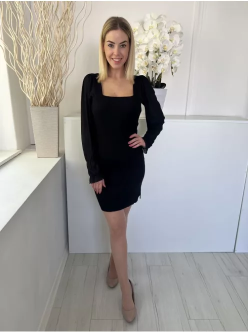 Love Always (M) Fekete Bordázott Anyagú Ujja Áttetsző Ruha