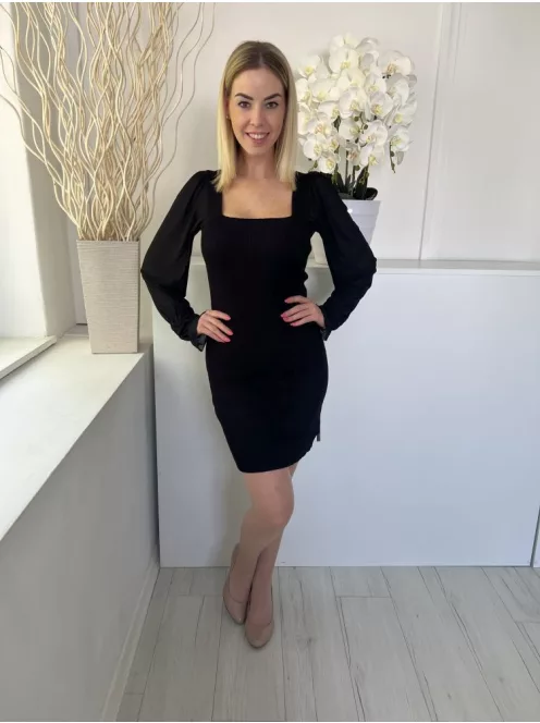 Love Always (M) Fekete Bordázott Anyagú Ujja Áttetsző Ruha