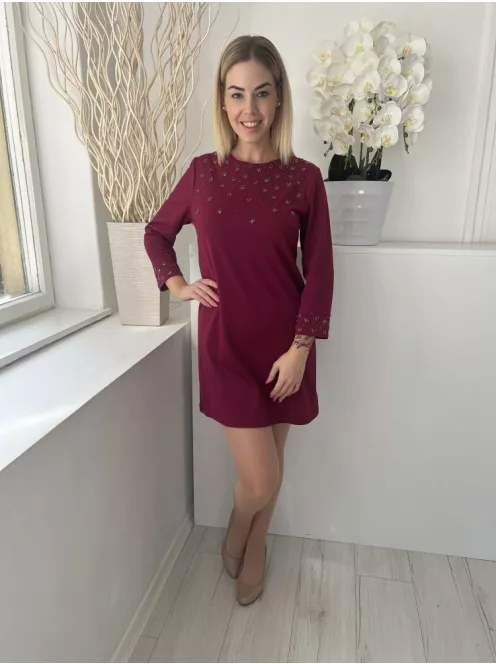 Warehouse (M) Sötét rózsaszín Hátul Cipzáros Gyöngyös Ruha